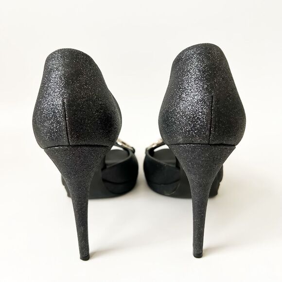 Gucci Heels Stardust Charlotte Black Glitter Horsebit D'Orsay Peep Toe Pumps 37, - Picture 4 of 13